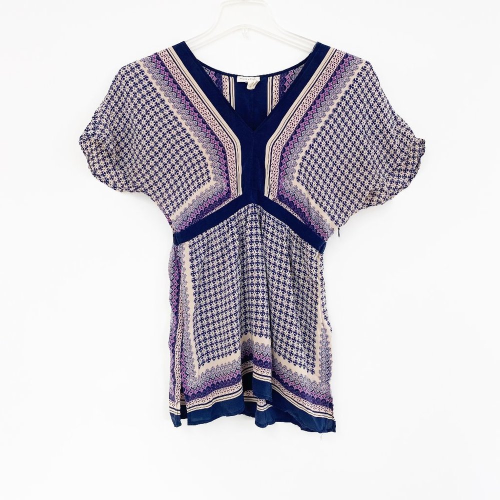Anthro Meadow Rue Blue Floral Flutter Silk Blouse